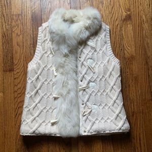 St. John cable sweater rabbit fur vest
